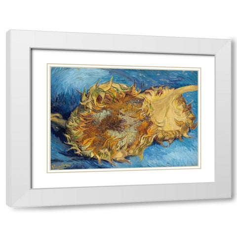 Sunflowers, 1887 White Modern Wood Framed Art Print with Double Matting by Van Gogh, Vincent