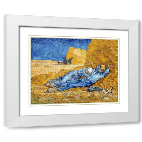 Noon - Rest from Work, 1891 White Modern Wood Framed Art Print with Double Matting by Van Gogh, Vincent