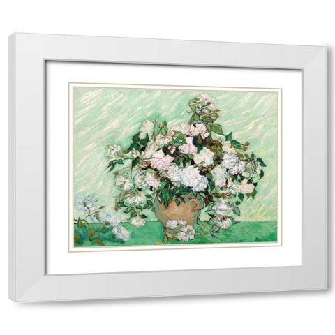 Roses, 1890 White Modern Wood Framed Art Print with Double Matting by Van Gogh, Vincent