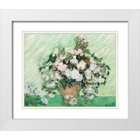 Roses, 1890 White Modern Wood Framed Art Print with Double Matting by Van Gogh, Vincent
