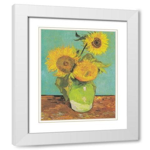 Three Sunflowers in a Vase, 1888 White Modern Wood Framed Art Print with Double Matting by Van Gogh, Vincent
