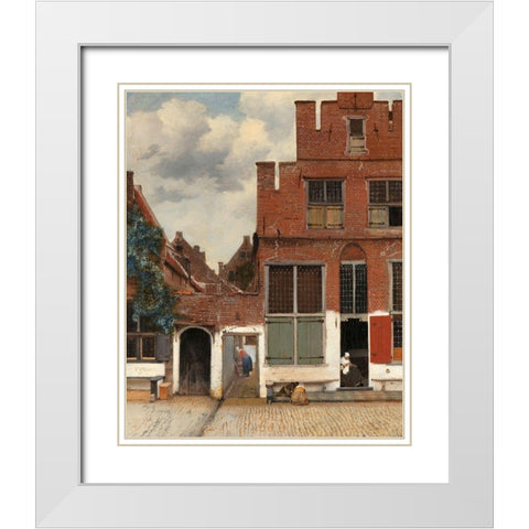 View of Houses in Delft, Known as The Little Street, c. 1658 White Modern Wood Framed Art Print with Double Matting by Vermeer, Johannes
