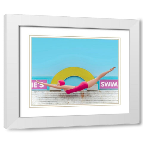Diving Lady White Modern Wood Framed Art Print with Double Matting by Vargas, Carlos