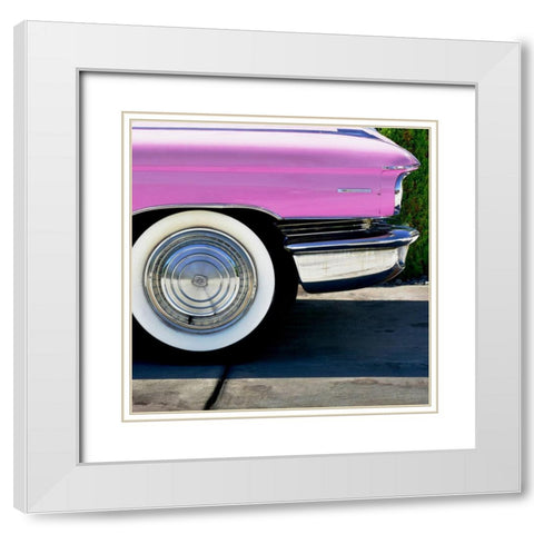 Pink Cadillac Tire White Modern Wood Framed Art Print with Double Matting by Vargas, Carlos