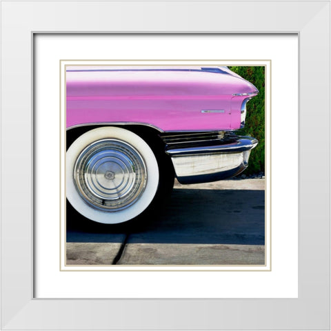 Pink Cadillac Tire White Modern Wood Framed Art Print with Double Matting by Vargas, Carlos