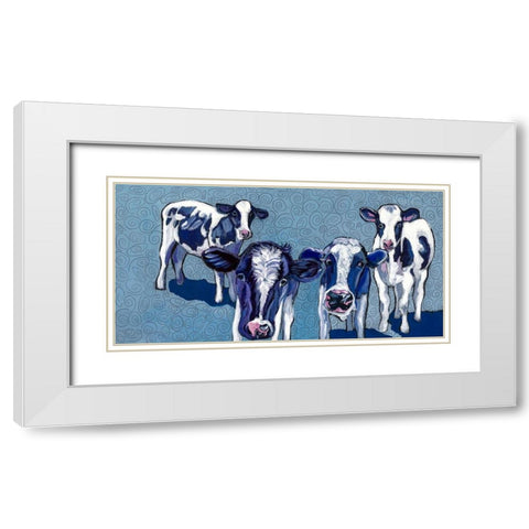 Four Cows White Modern Wood Framed Art Print with Double Matting by Wronski, Kathryn