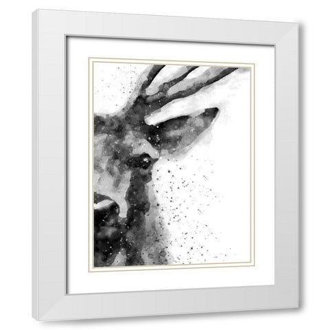 Deer At Attention White Modern Wood Framed Art Print with Double Matting by Wong, Brandon