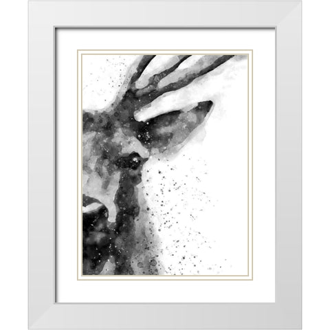 Deer At Attention White Modern Wood Framed Art Print with Double Matting by Wong, Brandon