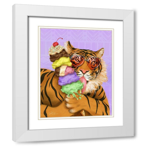 Party Safari Tiger White Modern Wood Framed Art Print with Double Matting by Warren, Shari