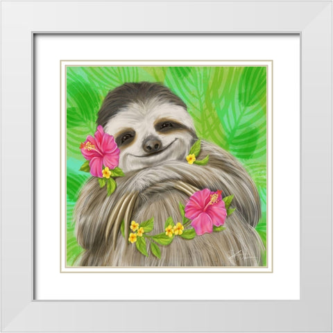 Smiling Sloth White Modern Wood Framed Art Print with Double Matting by Warren, Shari