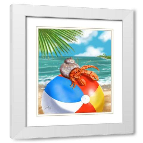 Beach Friends - Hermit Crab White Modern Wood Framed Art Print with Double Matting by Warren, Shari