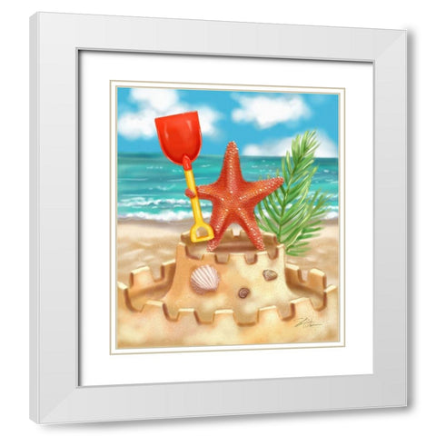 Beach Friends - Starfish White Modern Wood Framed Art Print with Double Matting by Warren, Shari