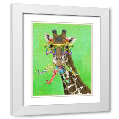 Party Safari Giraffe White Modern Wood Framed Art Print with Double Matting by Warren, Shari