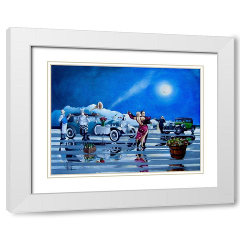 Date Night No. 4 White Modern Wood Framed Art Print with Double Matting by West, Ronald