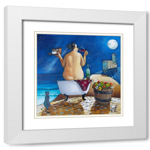 Bath No. 1 White Modern Wood Framed Art Print with Double Matting by West, Ronald