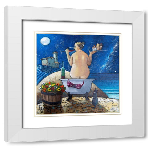 Bath No. 2 White Modern Wood Framed Art Print with Double Matting by West, Ronald