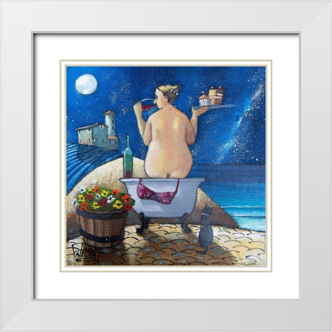 Bath No. 2 White Modern Wood Framed Art Print with Double Matting by West, Ronald