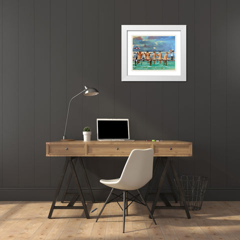 Friends On The Jetty White Modern Wood Framed Art Print with Double Matting by West, Ronald