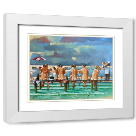 Friends On The Jetty White Modern Wood Framed Art Print with Double Matting by West, Ronald