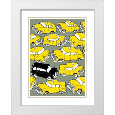 Odd Ones - Black Cab White Modern Wood Framed Art Print with Double Matting by Wilson, Duncan