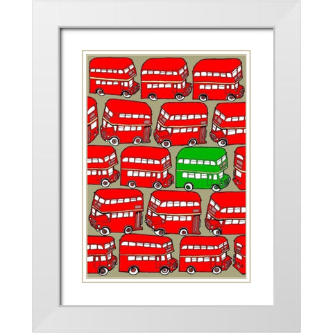 Odd Ones - Green Double Decker White Modern Wood Framed Art Print with Double Matting by Wilson, Duncan
