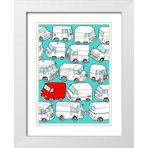 Odd Ones - Red Van White Modern Wood Framed Art Print with Double Matting by Wilson, Duncan