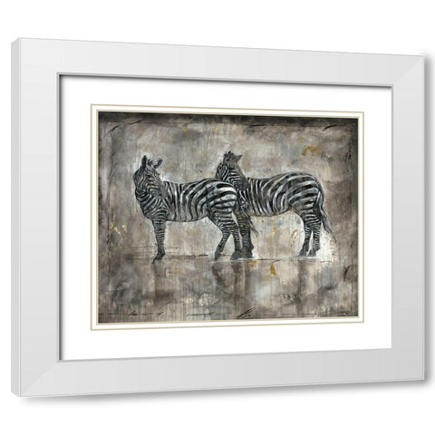 Zebras White Modern Wood Framed Art Print with Double Matting by Wiley, Marta