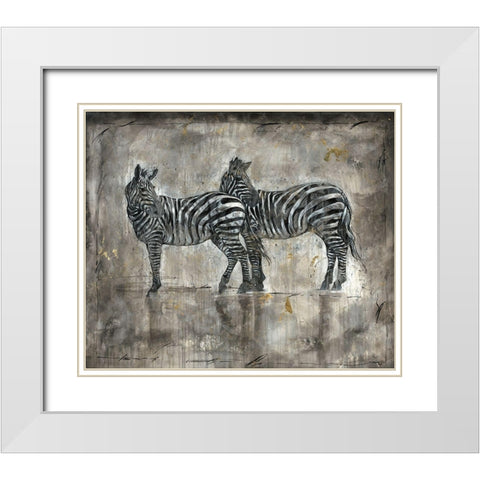 Zebras White Modern Wood Framed Art Print with Double Matting by Wiley, Marta