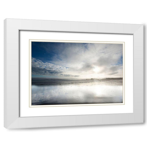 Long Beach White Modern Wood Framed Art Print with Double Matting by White, Lynda