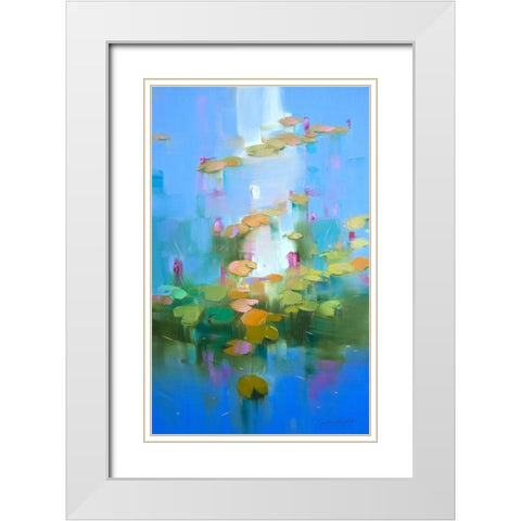 Waterlilies White Modern Wood Framed Art Print with Double Matting by Yeremyan, Vahe