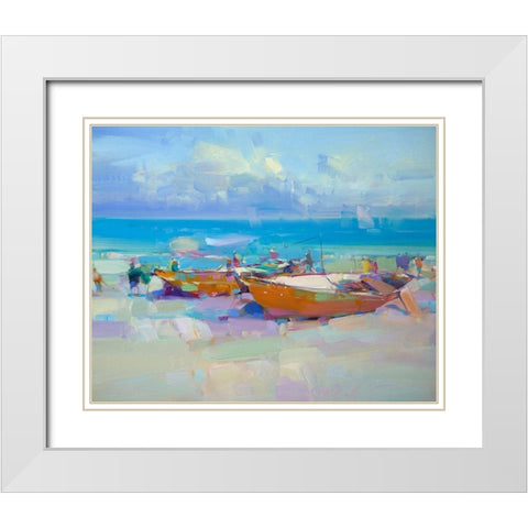 Boats On The Shore White Modern Wood Framed Art Print with Double Matting by Yeremyan, Vahe
