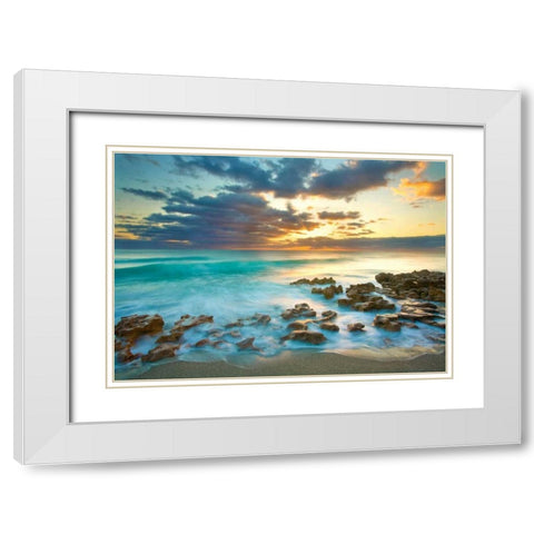 Ocean Sunrise White Modern Wood Framed Art Print with Double Matting by Zephyr, Patrick