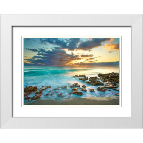 Ocean Sunrise White Modern Wood Framed Art Print with Double Matting by Zephyr, Patrick