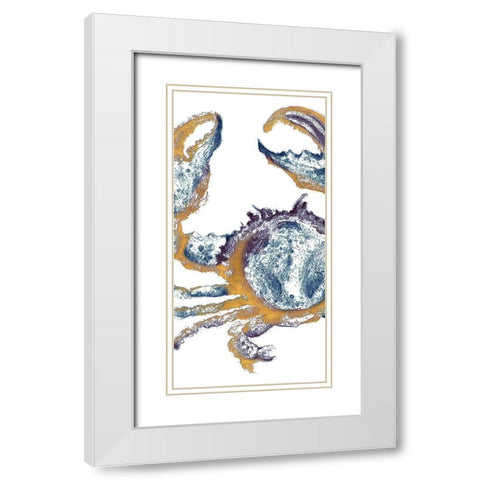 Surf Side Golden Blue Crab White Modern Wood Framed Art Print with Double Matting by Pinto, Patricia