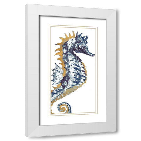 Surf Side Golden Blue Seahorse White Modern Wood Framed Art Print with Double Matting by Pinto, Patricia