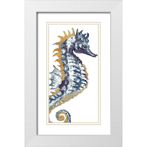 Surf Side Golden Blue Seahorse White Modern Wood Framed Art Print with Double Matting by Pinto, Patricia