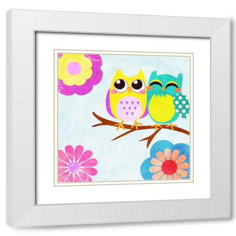 Cozy Owls I White Modern Wood Framed Art Print with Double Matting by SD Graphics Studio