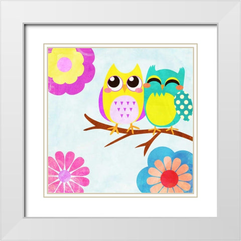 Cozy Owls I White Modern Wood Framed Art Print with Double Matting by SD Graphics Studio