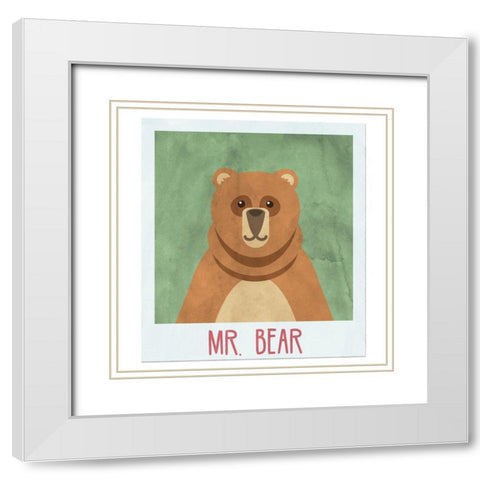 Mr. Bear Selfie White Modern Wood Framed Art Print with Double Matting by SD Graphics Studio