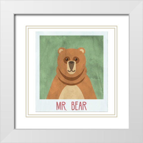 Mr. Bear Selfie White Modern Wood Framed Art Print with Double Matting by SD Graphics Studio