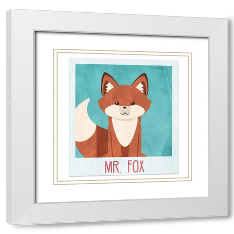 Mr. Fox Selfie White Modern Wood Framed Art Print with Double Matting by SD Graphics Studio