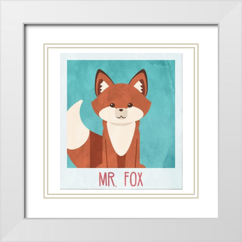 Mr. Fox Selfie White Modern Wood Framed Art Print with Double Matting by SD Graphics Studio