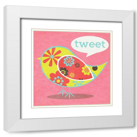 Bird Floral Pattern I White Modern Wood Framed Art Print with Double Matting by SD Graphics Studio