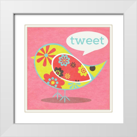 Bird Floral Pattern I White Modern Wood Framed Art Print with Double Matting by SD Graphics Studio