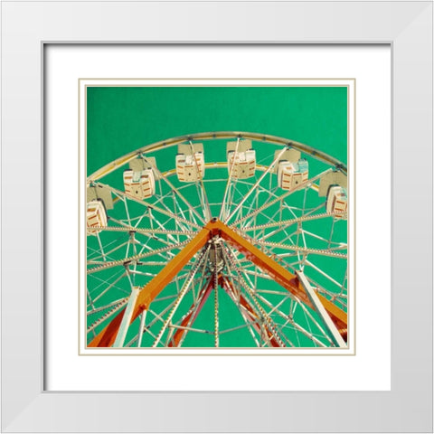 Green Ferris Wheel White Modern Wood Framed Art Print with Double Matting by Peck, Gail