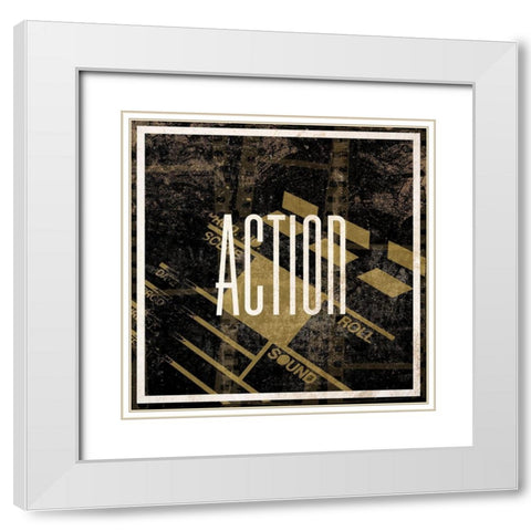 Lights Camera Action I White Modern Wood Framed Art Print with Double Matting by SD Graphics Studio