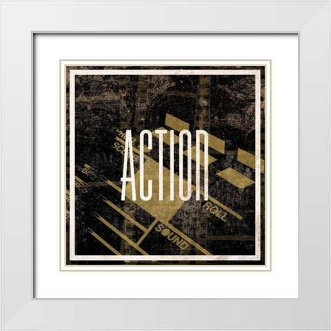 Lights Camera Action I White Modern Wood Framed Art Print with Double Matting by SD Graphics Studio