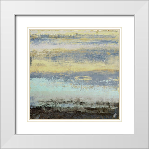 Origins Blue II White Modern Wood Framed Art Print with Double Matting by Marcon, Michael