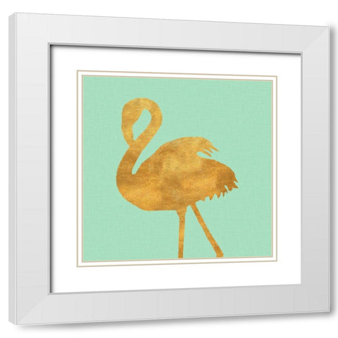 Teal Gold Flamingo White Modern Wood Framed Art Print with Double Matting by Baliko, Linda