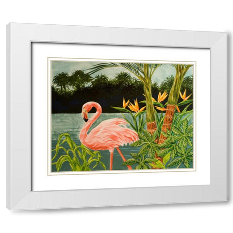 Tropical Flamingo I White Modern Wood Framed Art Print with Double Matting by Baliko, Linda